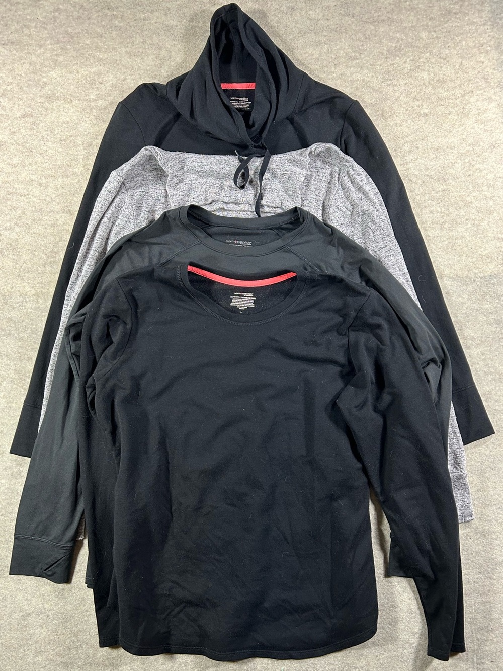 Warm Essentials by Cuddl Duds 4pc Black & Heather Gray shirts